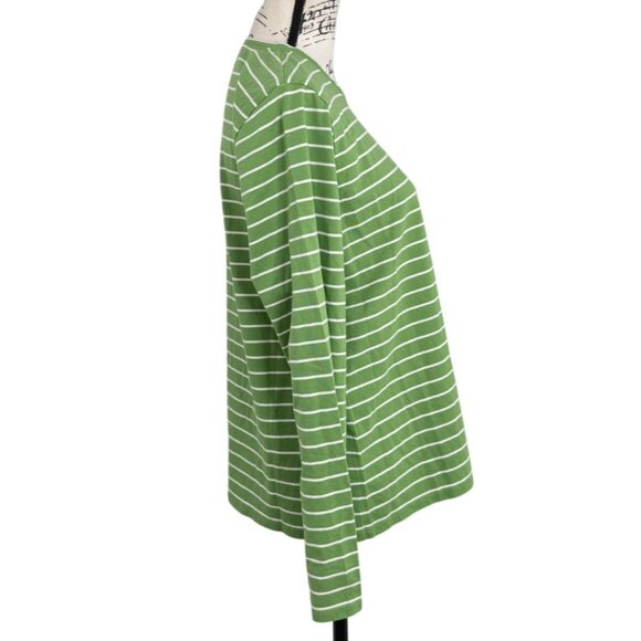 Kule Long Sleeve Top Green & White Striped Crewneck Cotton Womens Size L NEW - Picture 2 of 8